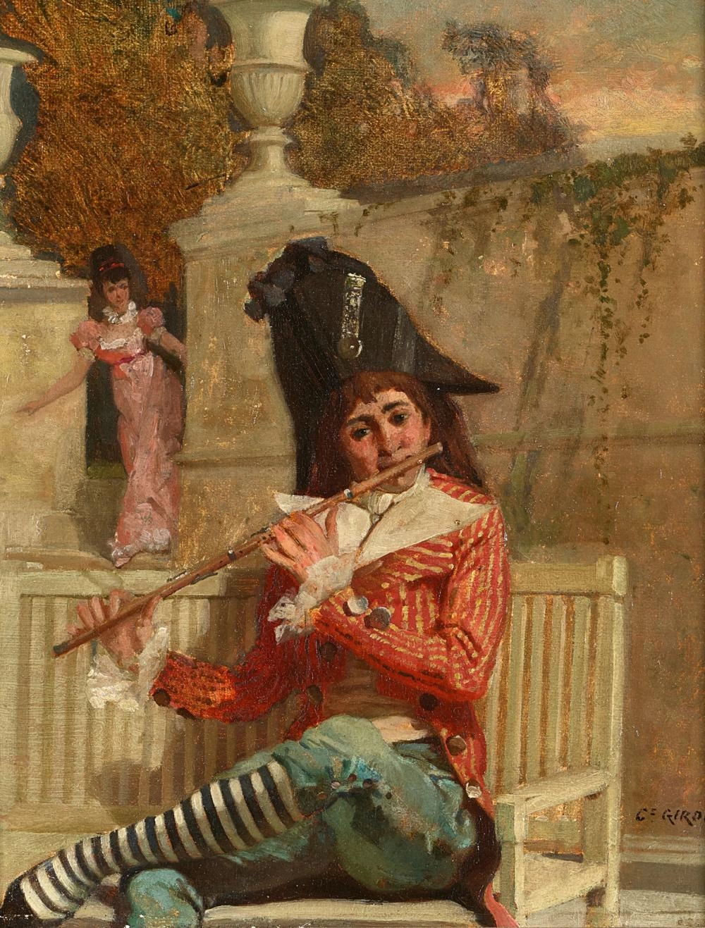 Charles Giron - Suonatore di flauto in giardino